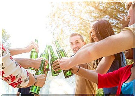 young people together drinking