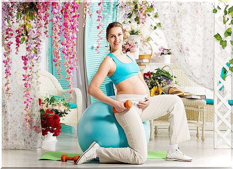 How can the Swiss ball be used during pregnancy?
